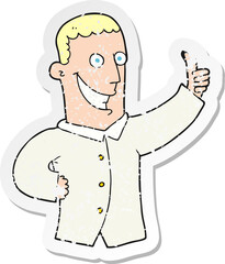 retro distressed sticker of a cartoon man giving approval