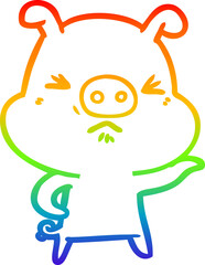 rainbow gradient line drawing cartoon angry pig