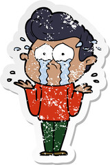 distressed sticker of a cartoon crying man