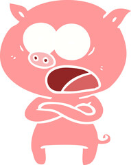 flat color style cartoon pig shouting