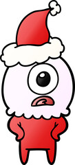 gradient cartoon of a cyclops alien spaceman wearing santa hat