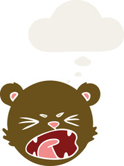 cute cartoon teddy bear face and thought bubble in retro style