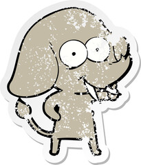 distressed sticker of a happy cartoon elephant