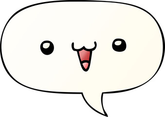 cute happy face cartoon and speech bubble in smooth gradient style