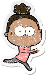 Obraz premium distressed sticker of a cartoon happy old woman