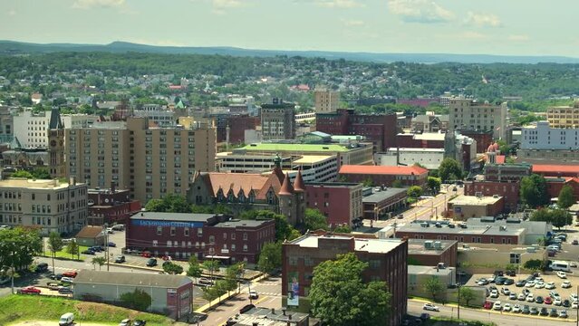 Old historic city architecture in North East USA. View from above of Scranton Pennsylvania