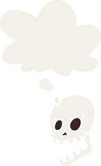 laughing skull cartoon and thought bubble in retro style