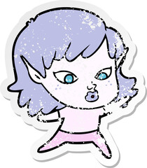 distressed sticker of a pretty cartoon elf girl