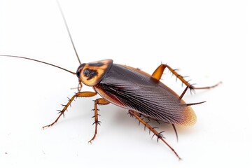Close Up of Cockroach on White Background - obrazy, fototapety, plakaty
