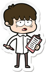 sticker of a cartoon exhausted boy