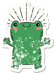 grunge sticker of tattoo style happy frog