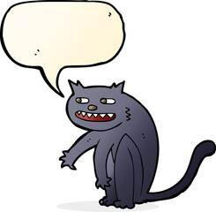 cartoon black cat with speech bubble