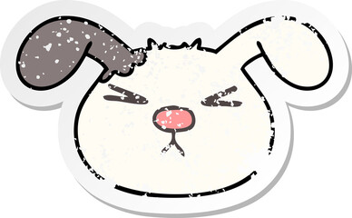 distressed sticker of a quirky hand drawn cartoon dog face