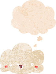 cartoon cloud and thought bubble in retro textured style