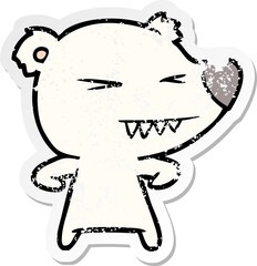 distressed sticker of a angry polar bear cartoon