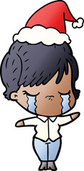 gradient cartoon of a woman crying wearing santa hat