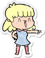 distressed sticker of a cartoon woman