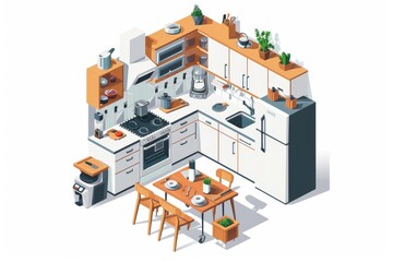 Illustration of a Kitchen With a Table and Chairs