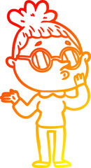 warm gradient line drawing cartoon woman wearing sunglasses
