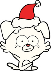 nervous dog line drawing of a wearing santa hat