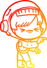 warm gradient line drawing cartoon astronaut woman