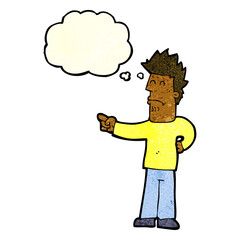 cartoon man pointing with thought bubble