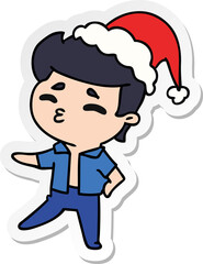 christmas sticker cartoon of kawaii boy