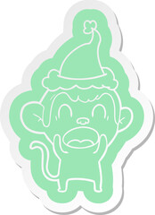 shouting cartoon  sticker of a monkey wearing santa hat