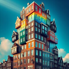 Illustration of colorful stacked Dutch houses