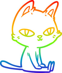 rainbow gradient line drawing cartoon cat sitting