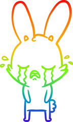 rainbow gradient line drawing cute cartoon rabbit crying