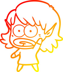 warm gradient line drawing cartoon shocked elf girl