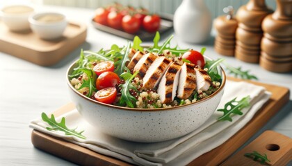 Healthy Grilled Chicken Quinoa Salad, Fitness Meal Concept
