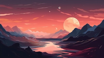 illustration, planet fantastic landscape