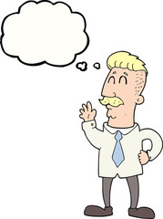 thought bubble cartoon office man waving