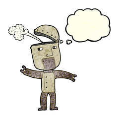 cartoon funny robot with thought bubble