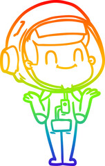 rainbow gradient line drawing happy cartoon astronaut man