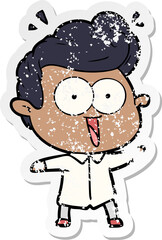 distressed sticker of a cartoon excited man