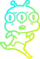 cold gradient line drawing cartoon three eyed alien