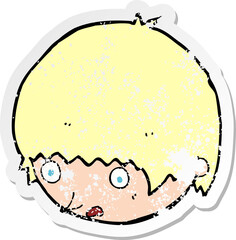 retro distressed sticker of a cartoon shocked face