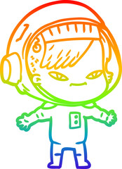 rainbow gradient line drawing cartoon astronaut woman