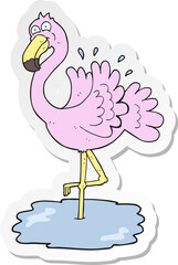 sticker of a cartoon flamingo
