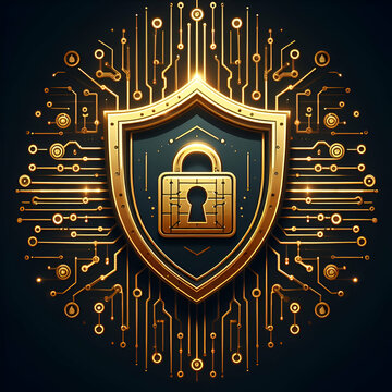 Cybersecurity concept, security shield with lock logo