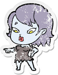 distressed sticker of a cute cartoon vampire girl