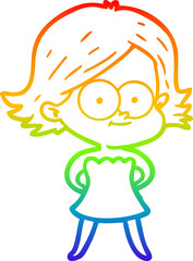 rainbow gradient line drawing happy cartoon girl