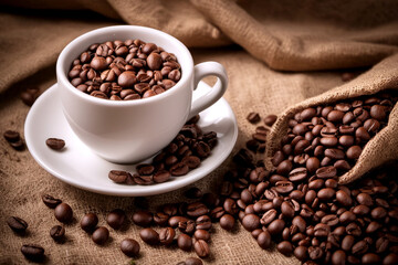 Fototapeta premium Black coffee and coffe beans composition