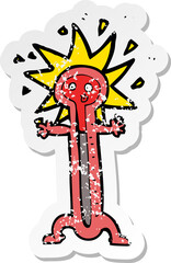 retro distressed sticker of a cartoon thermometer