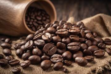 Fototapeta premium Black coffee and coffe beans composition