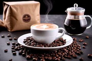 Keuken foto achterwand Koffie Black coffee and coffe beans composition