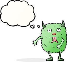funny cartoon monster with thought bubble